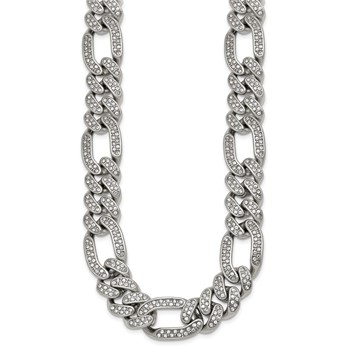 Chisel Stainless Steel Polished 16mm Full Crystal 23.5 inch Figaro Link Necklace — alternate view