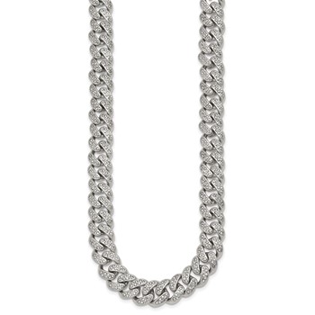 Chisel Stainless Steel Polished 11.5mm Full Crystal 24.25 inch Curb Link Necklace — alternate view