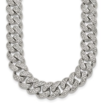 Chisel Stainless Steel Polished 11.5mm Full Crystal 24.25 inch Curb Link Necklace
