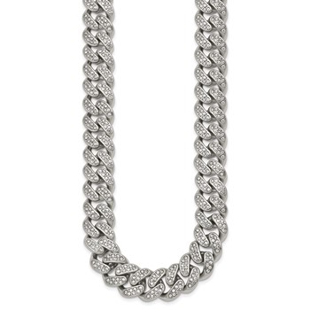 Chisel Stainless Steel Polished 14.5mm Full Crystal 23.5 inch Curb Link Necklace — alternate view