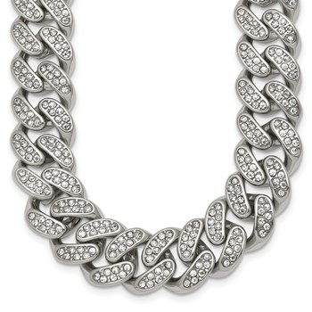 Chisel Stainless Steel Polished 14.5mm Full Crystal 23.5 inch Curb Link Necklace