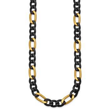 Chisel Stainless Steel Polished Black and Yellow IP-plated 9mm 24 inch Figaro Necklace — alternate view