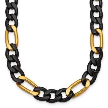 Chisel Stainless Steel Polished Black and Yellow IP-plated 9mm 24 inch Figaro Necklace