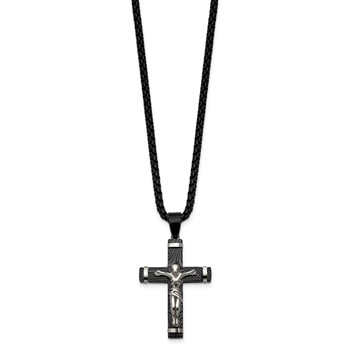 Chisel Stainless Steel Polished Black IP-plated Textured Crucifix 24 inch Box Chain Necklace — alternate view
