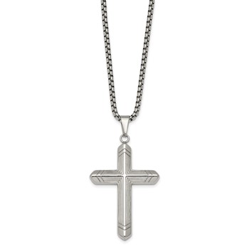 Stainless Steel  Polished and Textured Cross 24in Necklace — alternate view