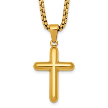 Stainless Steel Polished Yellow IP-plated Cross 24in Necklace