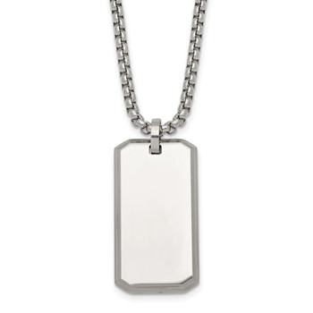 Stainless Steel Polished Dog Tag 24in Necklace