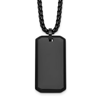 Stainless Steel Polished Black IP-plated Dog Tag 24in Necklace