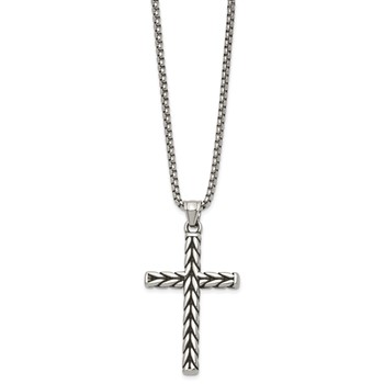 Stainless Steel Antiqued and Polished Braided Cross 24in Necklace — alternate view