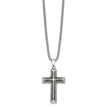 Stainless Steel Antiqued and Polished Cross 24in Necklace — alternate view