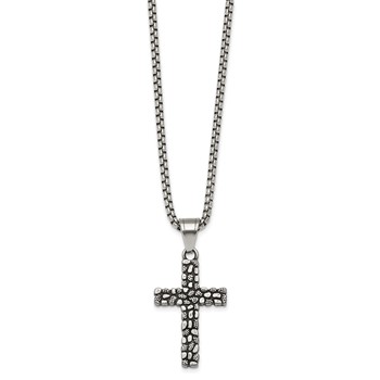 Stainless Steel Antiqued and Polished Textured Cross 24in Necklace — alternate view