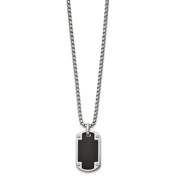 Stainless Steel Polished Black IP-plated Center Dog Tag 24in Necklace — alternate view
