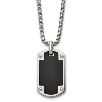 Stainless Steel Polished Black IP-plated Center Dog Tag 24in Necklace