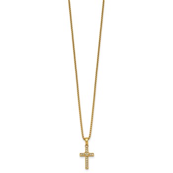 Chisel Stainless Steel Polished Yellow IP CZ Cross with Heart 18 inch with 2 inch Box Chain Extension Necklace — alternate view