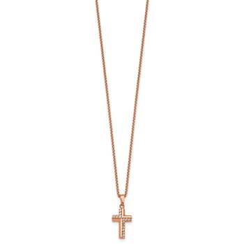 Stainless Steel Polished Rose IP CZ Cross 18in with1.75in ext. Necklace — alternate view
