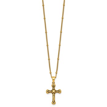 StainlessSteel Polished Enameled Yellow IP Cross 18in w/1.75in ext Necklace — alternate view