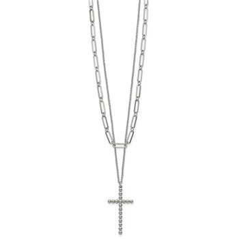 Stainless Steel Polished Beaded Cross 2-Strand 22in w/1.75in ext. Necklace — alternate view