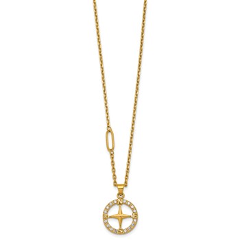 Chisel Stainless Steel Polished Yellow IP-plated CZ Compass 20 inch Necklace — alternate view