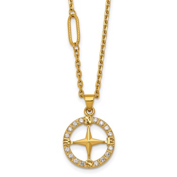 Chisel Stainless Steel Polished Yellow IP-plated CZ Compass 20 inch Necklace