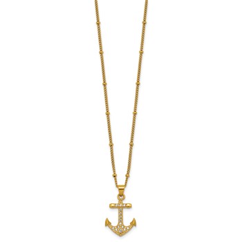 Chisel Stainless Steel Polished Yellow IP-plated  CZ Anchor 20 inch Necklace — alternate view