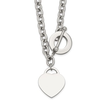 Chisel Stainless Steel Polished Heart Charm 20 inch Toggle Necklace
