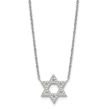 Chisel Stainless Steel Polished with CZ Star of David 18 inch with 2 inch Extension Necklace