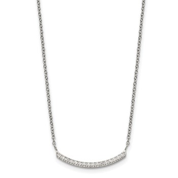 Chisel Stainless Steel Polished CZ Curved Bar 18 inch with 2 inch Extension Necklace