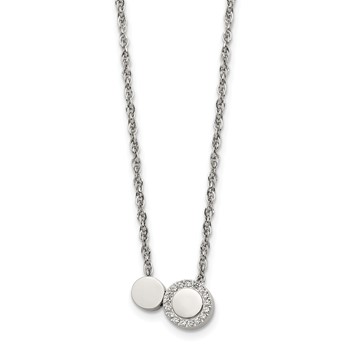 Stainless Steel Polished with CZ Cirlces 18in with 1.75in ext. Necklace