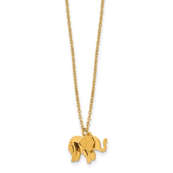 Stainless Steel Polished Yellow IP 3D Elephant 16in w/2in ext. Necklace