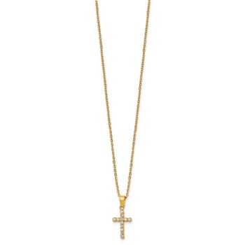 Stainless Steel Polished Yellow IP-plated CZ Cross 18in w/2in ext. Necklace — alternate view