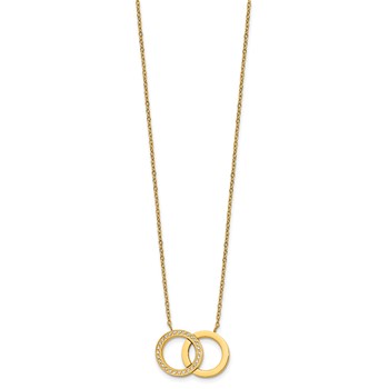 StainlessSteel Polished Yellow IP with CZ Double Rings 18in with 2in ext Necklace — alternate view