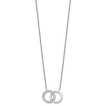 Stainless Steel Polished with CZ Double Rings 18in with 2in ext. Necklace — alternate view