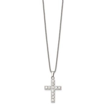 Stainless Steel Polished CZ Cross 18in w/2in ext. Necklace — alternate view