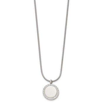 Stainless Steel Polished CZ Disc 18in Necklace — alternate view
