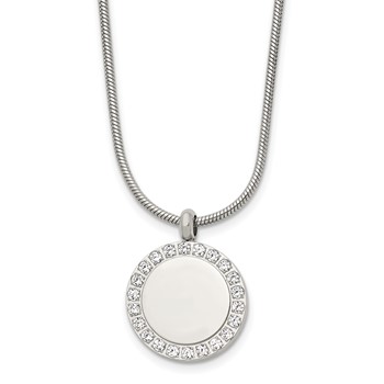 Stainless Steel Polished CZ Disc 18in Necklace