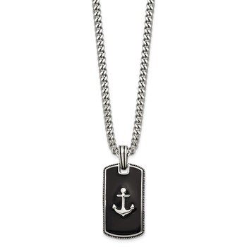 Chisel Stainless Steel Polished with Black Enamel Anchor Dog Tag 24 inch with 2 inch Extension Curb Chain Necklace — alternate view