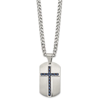 Stainless Steel Brushed Polished CarbonFiber Inlay Cross w/2in ext Necklace — alternate view