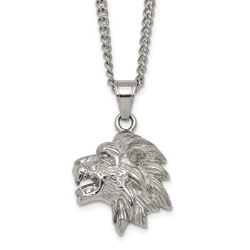 Chisel Stainless Steel Polished Lion Head 24 inch Curb Chain Necklace