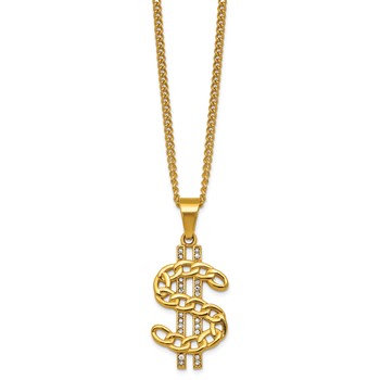 Stainless Steel Polished Yellow IP Crystal Dollar Sign 24in Necklace — alternate view