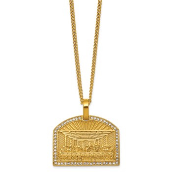 Stainless Steel Polished Yellow IP Crystal Last Supper 24in Necklace — alternate view