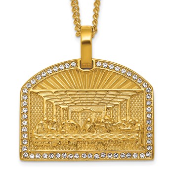 Stainless Steel Polished Yellow IP Crystal Last Supper 24in Necklace