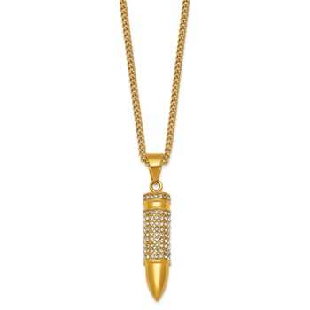 Chisel Stainless Steel Polished Yellow IP-plated Bullet 2 inch Curb Chain Necklace — alternate view