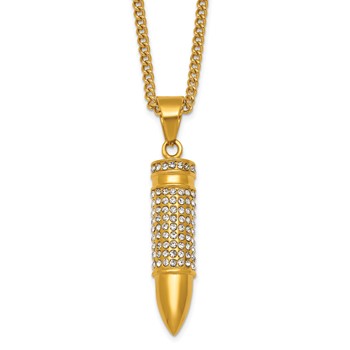 Chisel Stainless Steel Polished Yellow IP-plated Bullet 2 inch Curb Chain Necklace