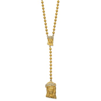 Stainless Steel Polished Yellow IP-plated Crystal Jesus Rosary Necklace — alternate view