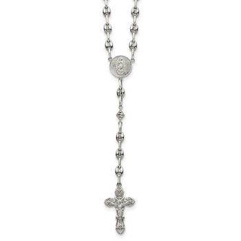 Stainless Steel with 925 Polished 21in Rosary Necklace