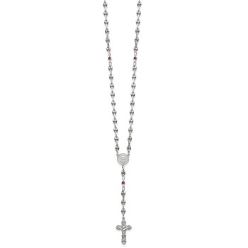 Stainless Steel with 925 Polished Dark Pink CZ 21in Rosary Necklace — alternate view