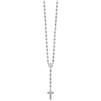 Stainless Steel with 925 Polished Purple CZ  21in Rosary Necklace — alternate view