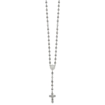 Stainless Steel with 925 Polished CZ 21in Rosary Necklace — alternate view