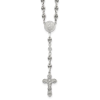 Stainless Steel with 925 Polished CZ 21in Rosary Necklace