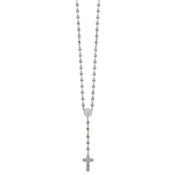 Stainless Steel with 925 Polished Green CZ 21in Rosary Necklace — alternate view